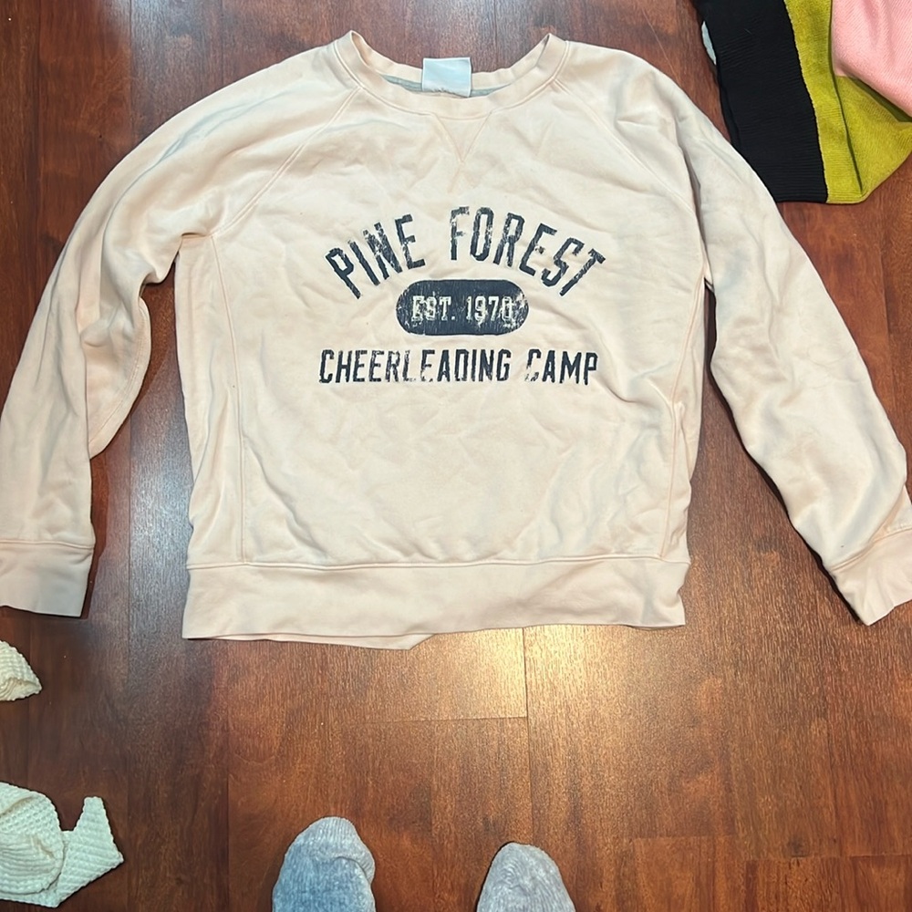 size large champion light pink line forest cheerleading camp graphic crew neck